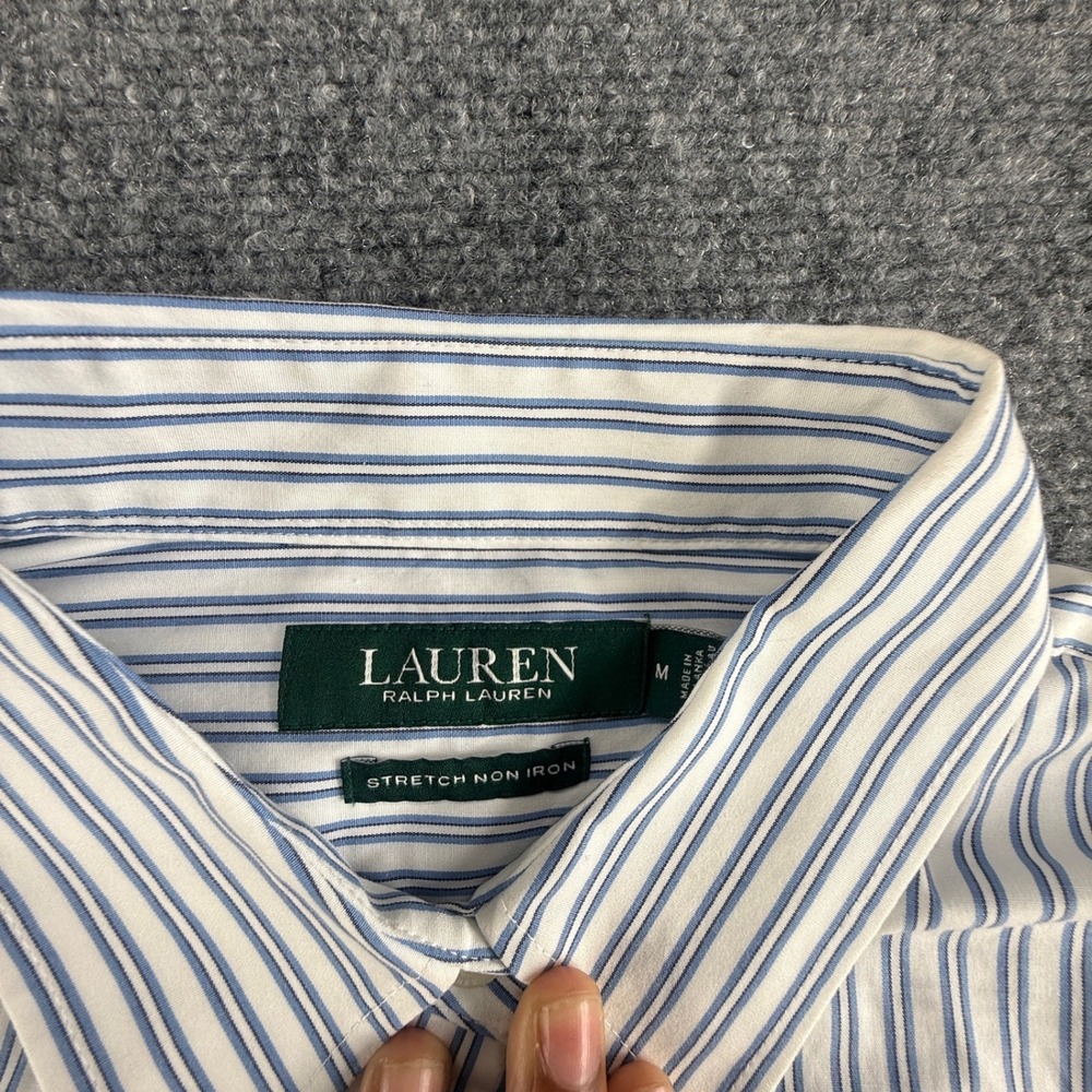 Lauren Ralph Lauren Womens Blue White Striped Stretch Non Iron Button Down Shirt - Picture 4 of 9